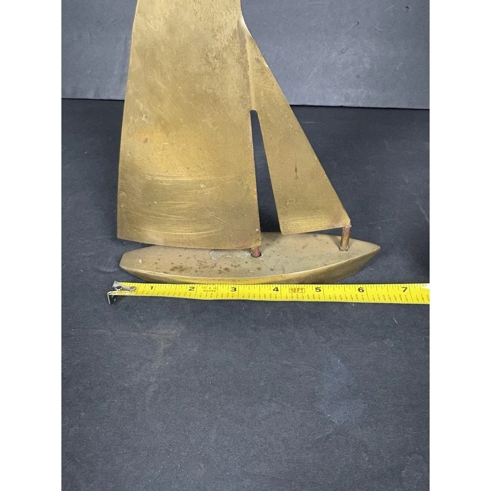Vintage Brass Sailboat Sculpture Nautical Coastal Decor MCM Style